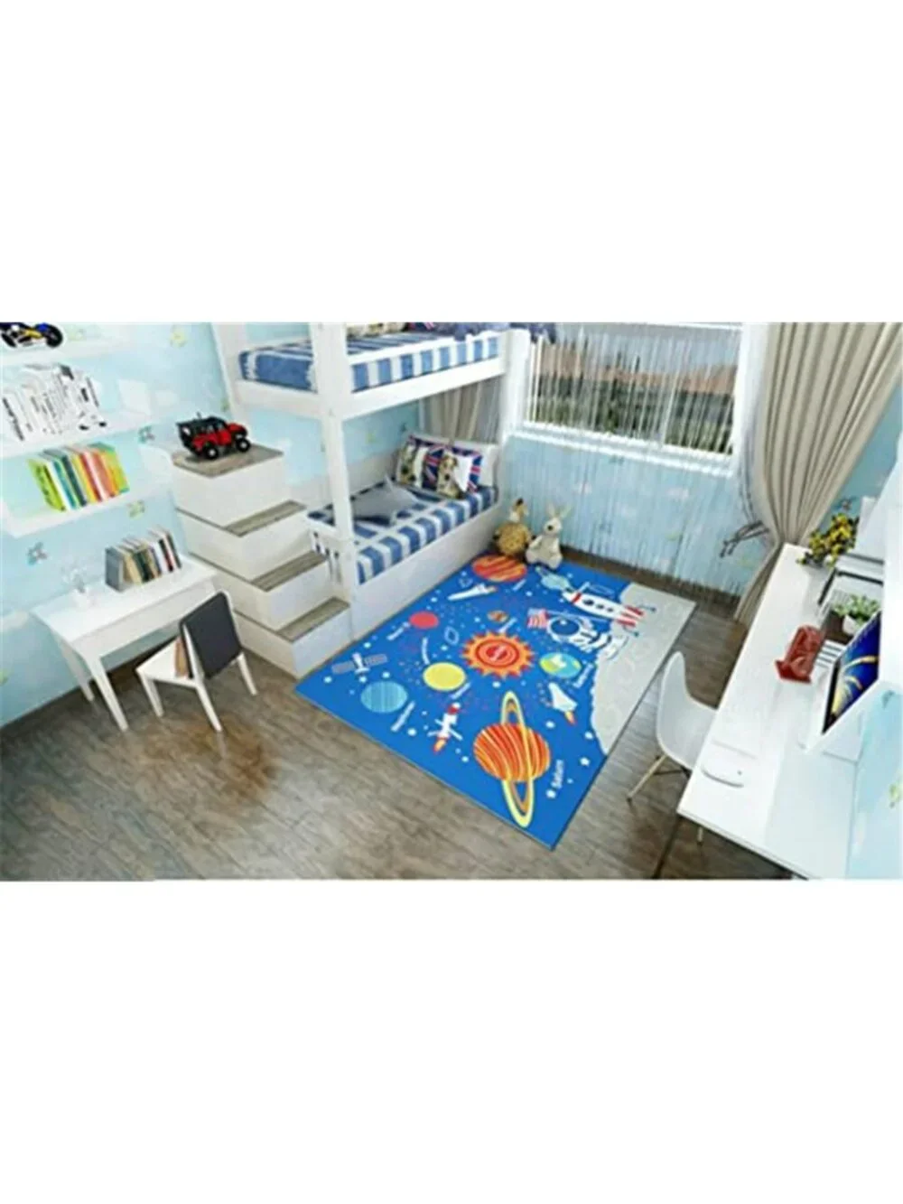 Outer Space Kids Play Area Rug, Solar System Carpet, Galaxy Planets Stars Play